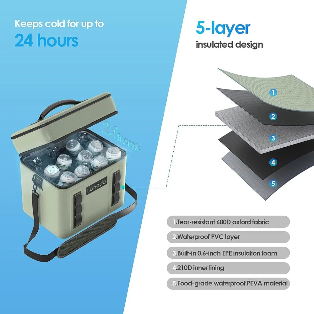 Lunch Soft Cooler 20Can, Insulated Bag Portable Ice Chest Box for Lunch, Beach, Drink, Camping, Trips, Cooler Leak-Proof