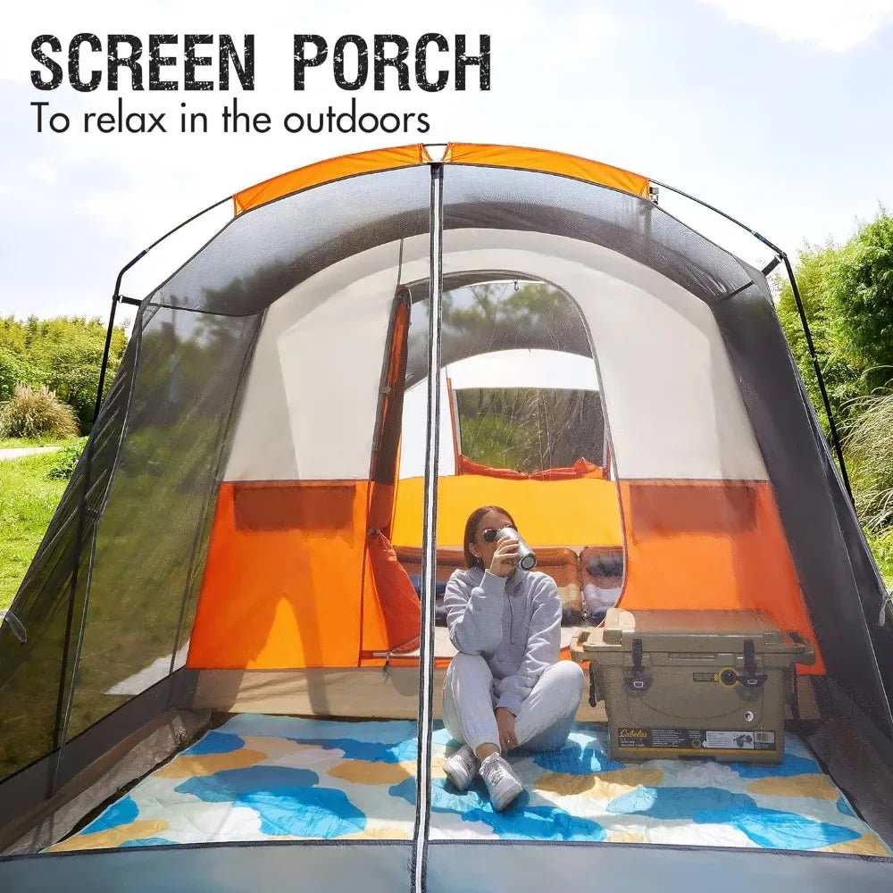 Camping Tent with Screen Porch, Portable Water Resistant Windproof Cabin Tent with Rainfly, Carry Bag for Family Camping,