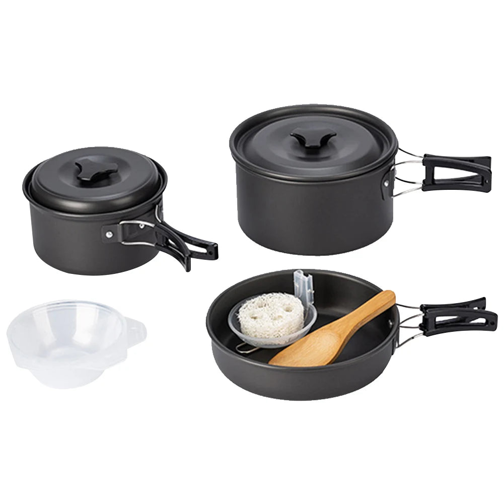 10PCS Camping Cookware Set Pot Pan Set Outdoor Pot Tableware Kit with Mesh Bag for Camping Backpacking Outdoor Cooking Picnic